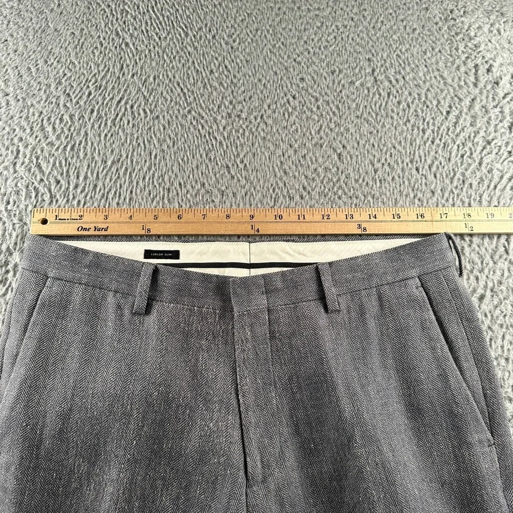 J.Crew Ludlow Slim Pants Mens 33x32 Gray Herringbone Italian Cloth Dress Trouser
